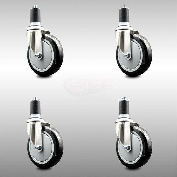 Service Caster 5 Inch 316SS Black Polyurethane Swivel 1-1/2 Inch Expanding Stem Caster Set SCC SCC-SS316EX20S514-PPUB-BLK-112-4 - main